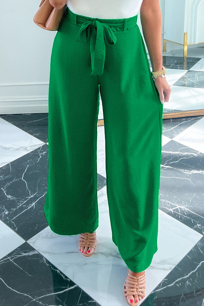 Bright Green High Waist Loops Belted Wide Leg Pants