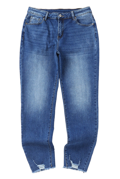 Blue Raw Hem Ankle-length Skinny Jeans