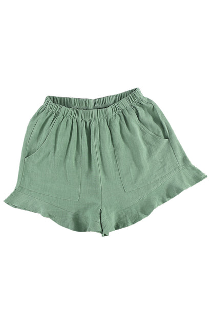 Green High Waist Pocketed Ruffle Shorts