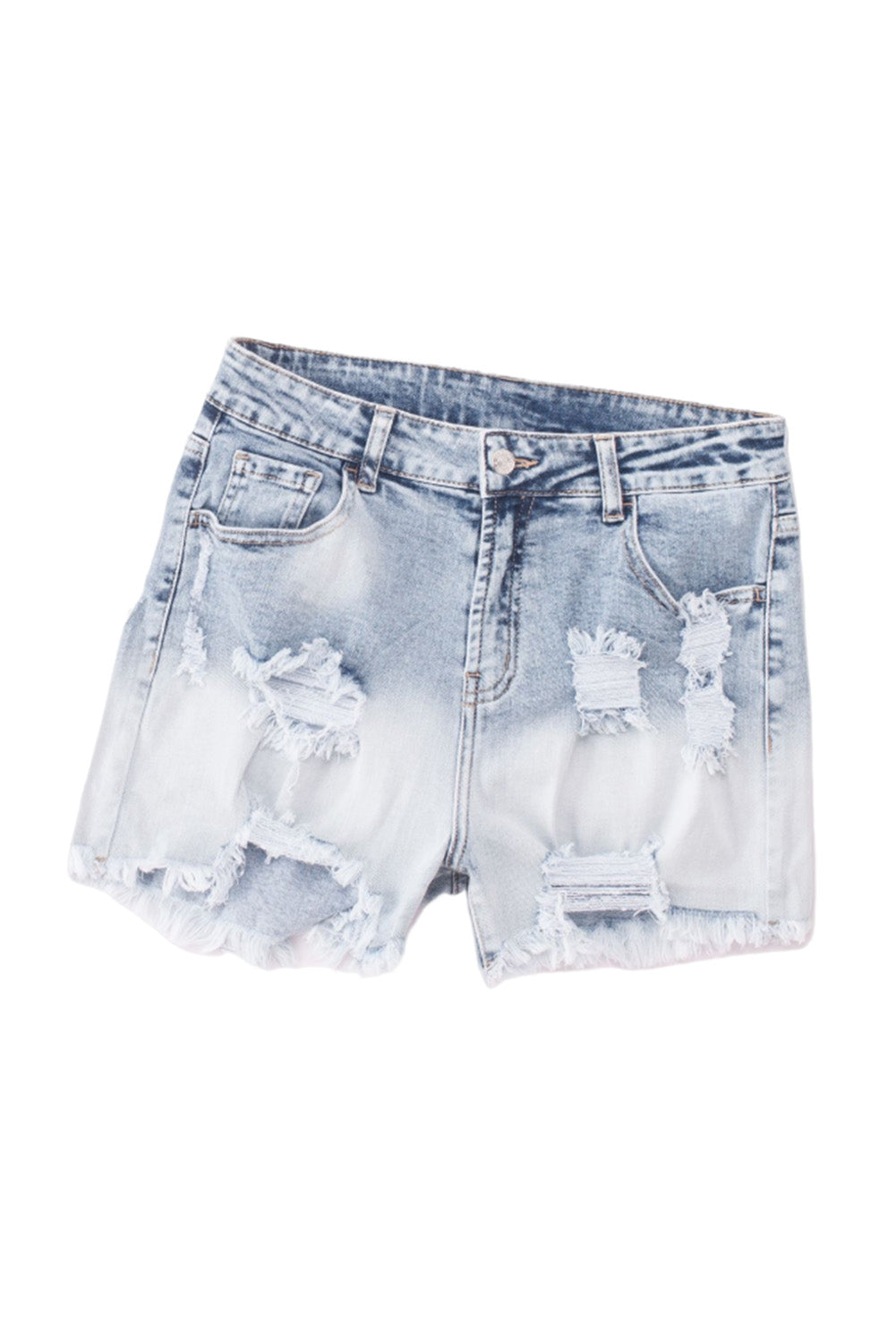 Sky Blue Bleached Wash Distressed Denim Shorts