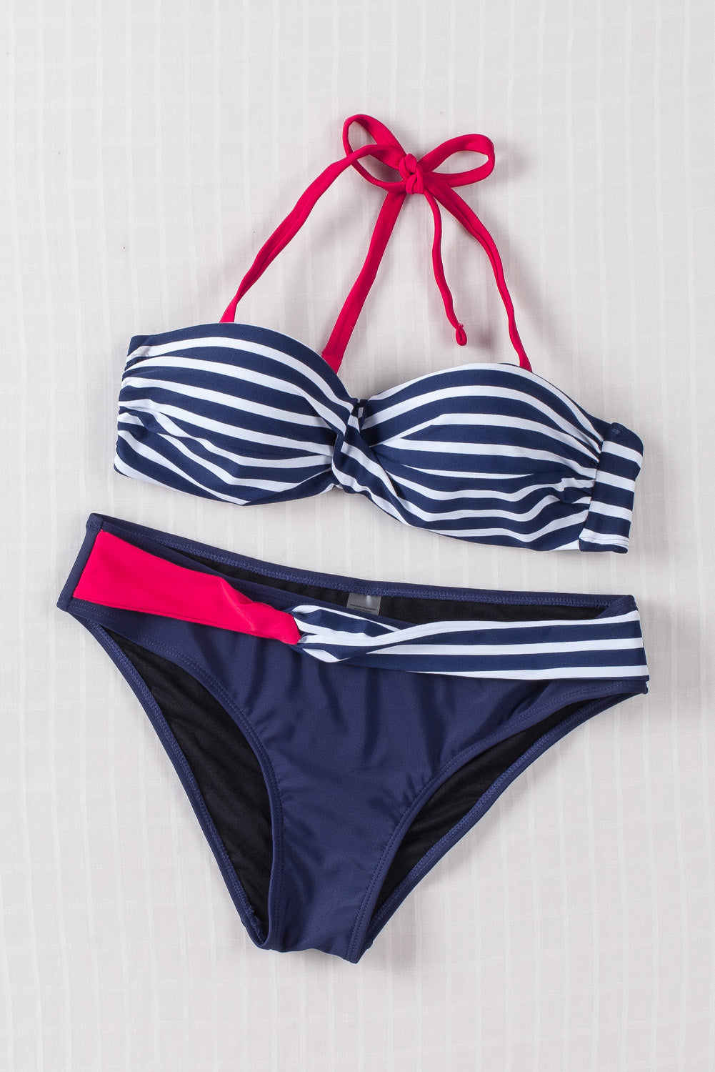 Blue Halter Bandeau Striped Bikini