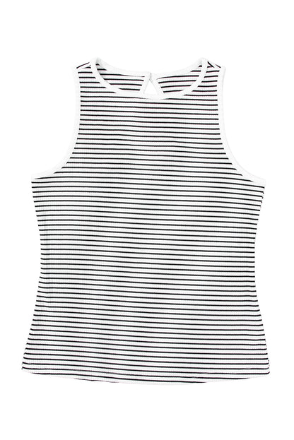 White Striped Print Ribbed Knit Sleeveless Top