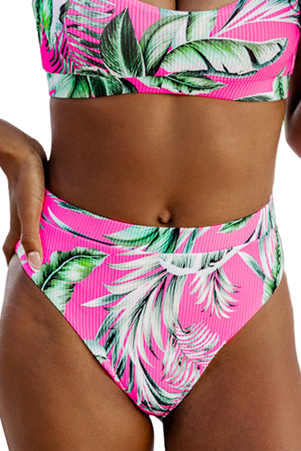 Rose Tropical Print Textured Bikini Bottoms