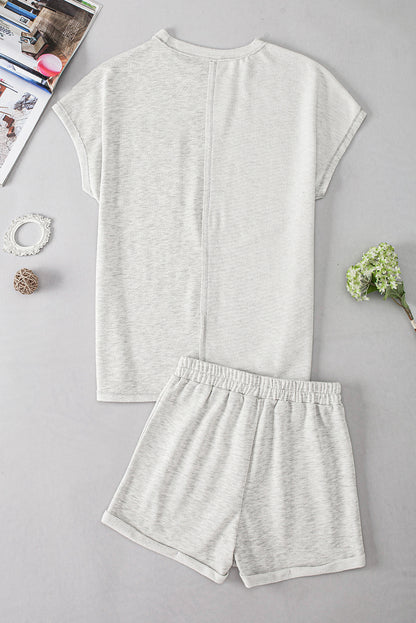 Khaki Colorblock Chest Pocket Exposed Seam Tee and Shorts Set