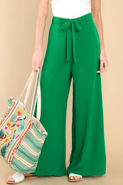 Bright Green High Waist Loops Belted Wide Leg Pants