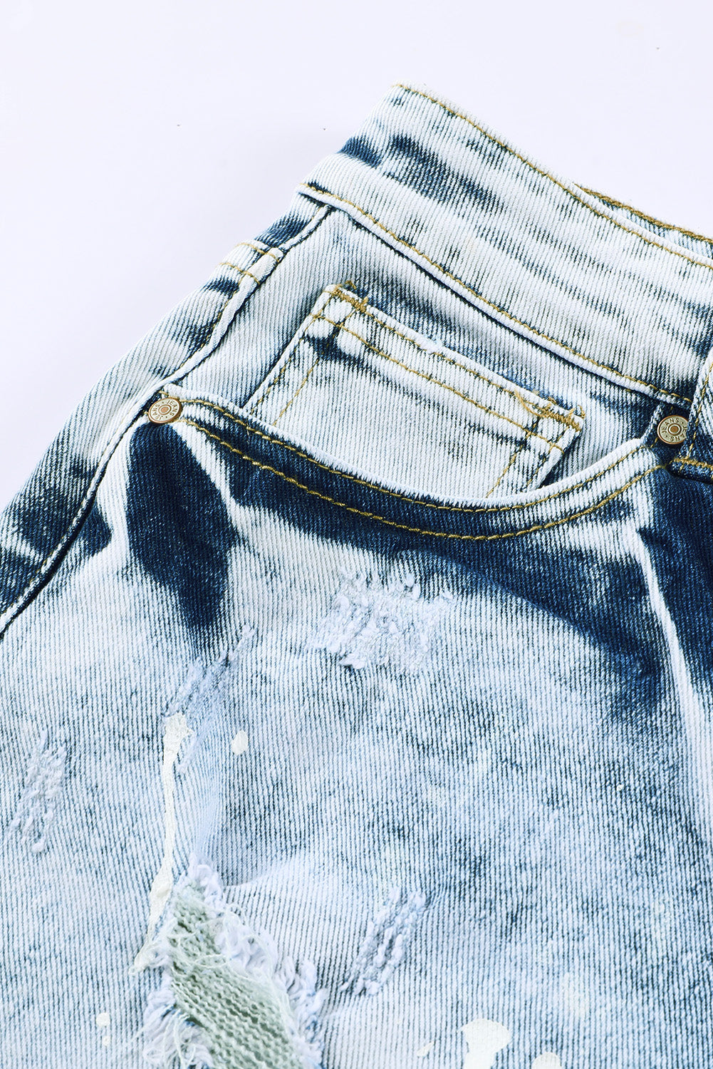 Sky Blue Distressed Bleached Denim Shorts