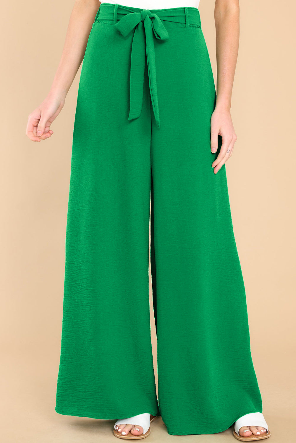 Bright Green High Waist Loops Belted Wide Leg Pants