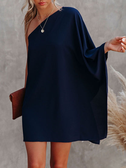 Single Shoulder Kimono Sleeve Mini Dress