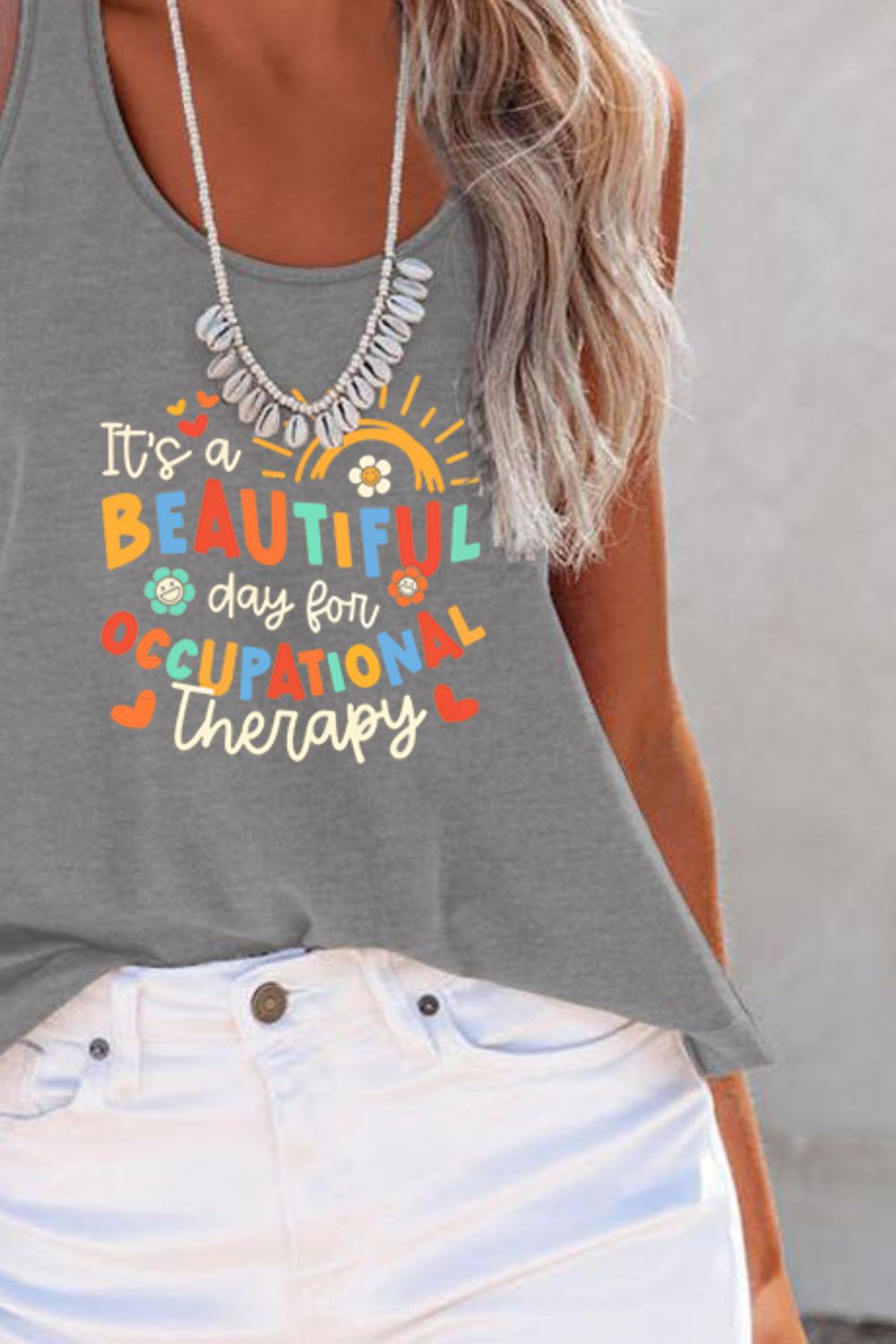 Full Size Letter Graphic Scoop Neck Tank
