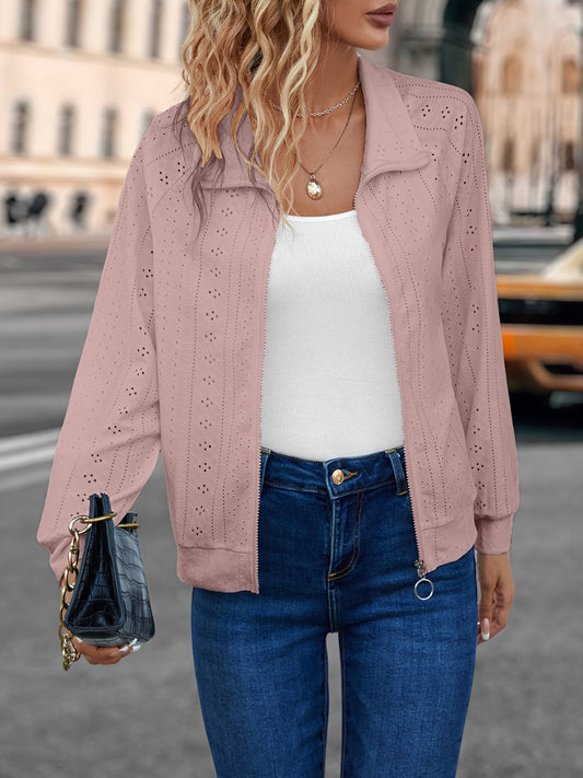 Eyelet Zip Up Long Sleeve Jacket