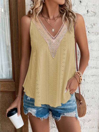 Eyelet V-Neck Wide Strap Tank