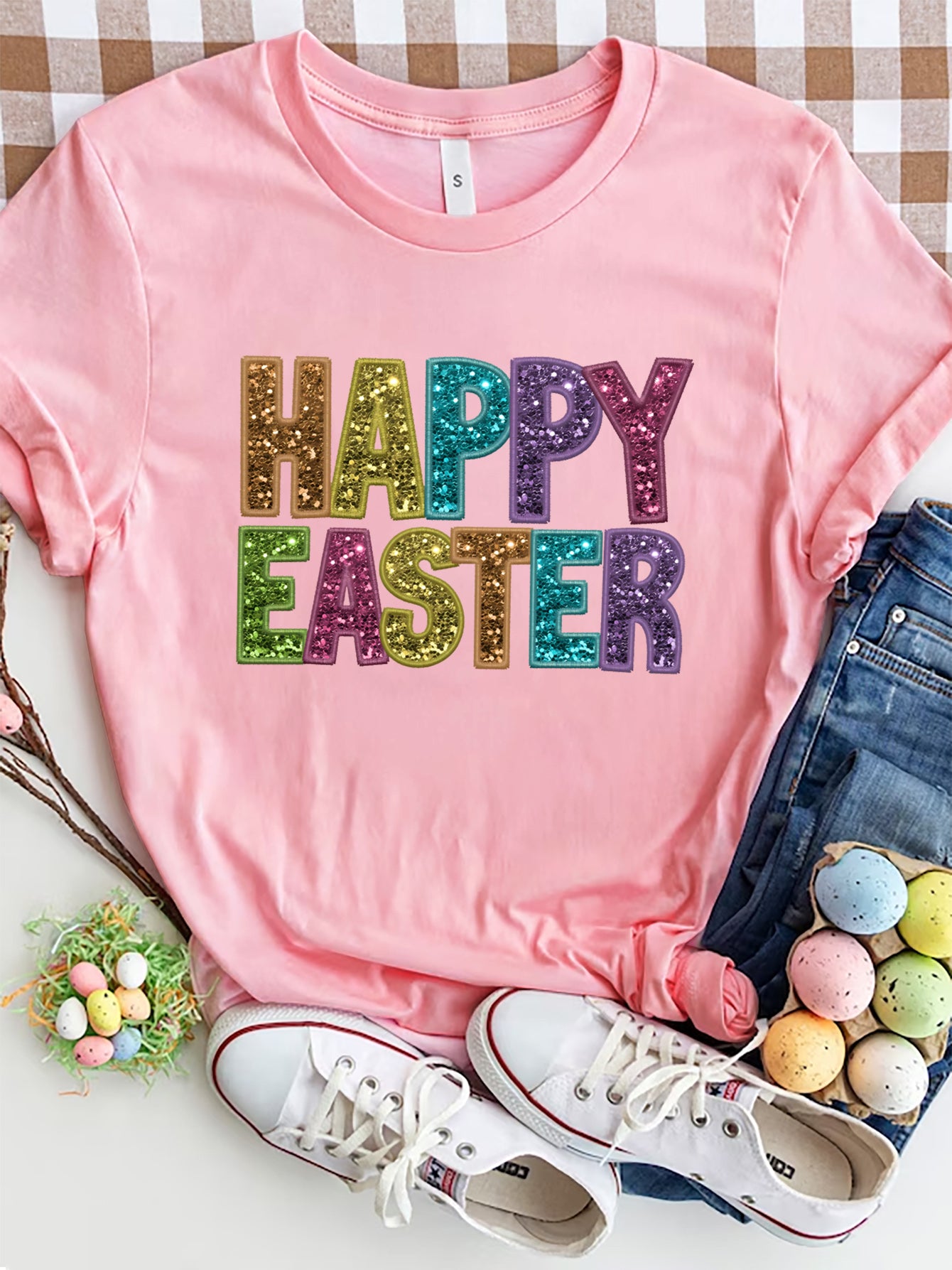 HAPPY EASTER Round Neck Short Sleeve T-Shirt