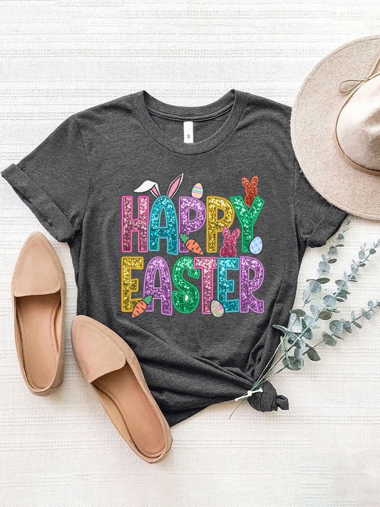 HAPPY EASTER Round Neck Short Sleeve T-Shirt