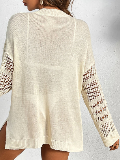 Cutout Notched Long Sleeve Cover-Up