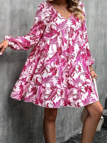 Floral V-Neck Balloon Sleeve Dress